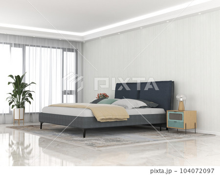 Interior living room with bed and decorations. Scandinavian design. 3D render 104072097