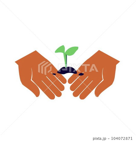 Green sprout on the palms. Vector illustration. 104072871