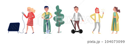 Eco-friendly Lifestyle with People Characters Save Planet and Earth Vector Set 104073099