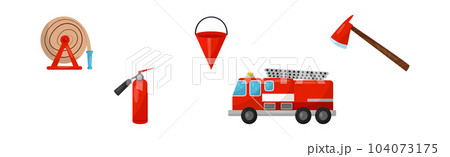 Firefighting Tools and Equipment for Fire Extinguishing Vector Set Firefighting Tools and Equipment for Fire Extinguishing Vector Set 104073175