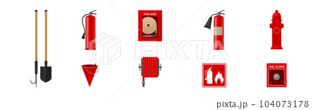 Firefighting Tools and Equipment for Fire Extinguishing Vector Set 104073178