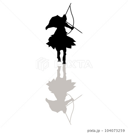イラスト素材　　武将　シルエット　影　甲冑　弓　馬　ベクター 104073259