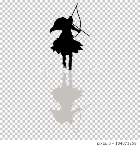 イラスト素材　　武将　シルエット　影　甲冑　弓　馬　ベクター 104073259