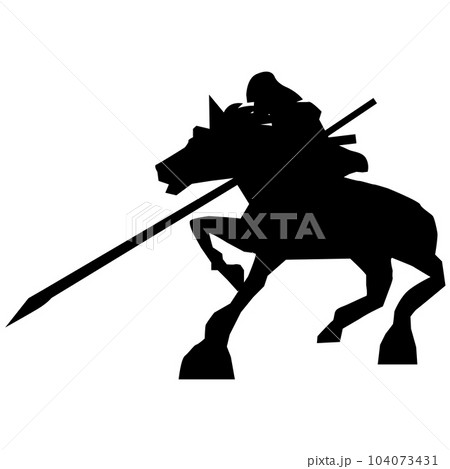 イラスト素材　戦国武将　シルエット　影　甲冑　馬　ベクター 104073431