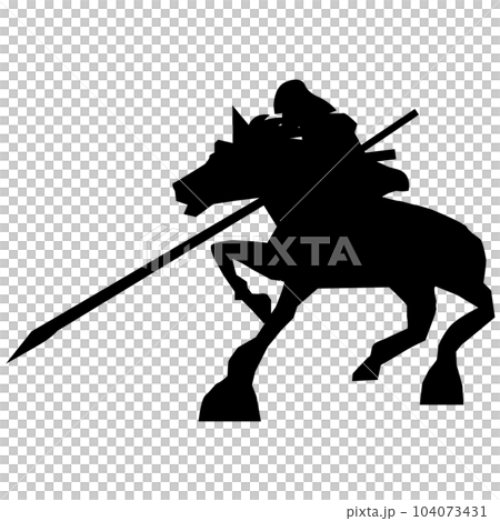 イラスト素材　戦国武将　シルエット　影　甲冑　馬　ベクター 104073431