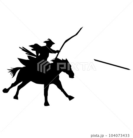イラスト素材　　武将　シルエット　影　甲冑　弓　馬　ベクター 104073433