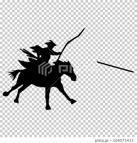 イラスト素材　　武将　シルエット　影　甲冑　弓　馬　ベクター 104073433