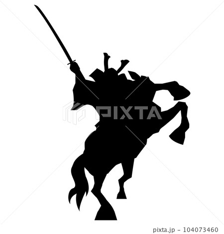 イラスト素材　戦国武将　刀　シルエット　影　甲冑　馬　ベクター 104073460