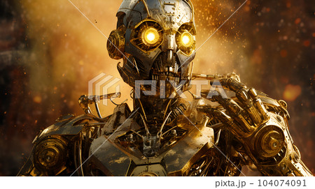 Shining steampunk robot portrait in cinematic style 104074091