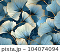 Ginkgo biloba abstract top view in blue golden colors, line design 104074094