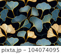 Ginkgo biloba abstract top view in blue golden colors, line design 104074095
