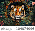 Tiger portrait in jungle, art deco style 104074096