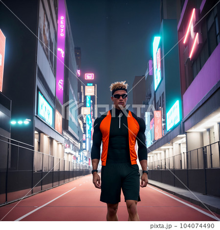 fashion-forward athlete. Perfect for fitness publications and projects infused with urban energy and style. 104074490