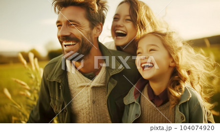 A portrait of a father with his daughters, happy family, parent time, banner, insurance concept A portrait of a father with his daughters, happy family, parent time, banner, insurance concept 104074920