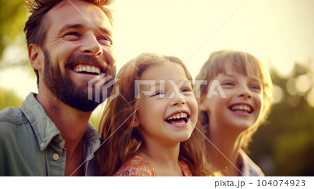 A portrait of a father with his daughters, happy family, parent time, banner, insurance concept A portrait of a father with his daughters, happy family, parent time, banner, insurance concept 104074923