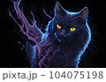 A colorful abstract portrait cat on black background. Generative AI. 104075198