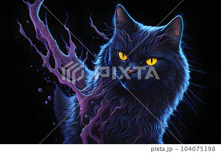 A colorful abstract portrait cat on black background. Generative AI. A colorful abstract portrait cat on black background. Generative AI. 104075198