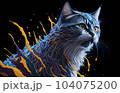 A colorful abstract portrait cat on black background. Generative AI. 104075200