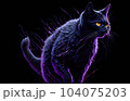 A colorful abstract portrait cat on black background. Generative AI. 104075203
