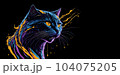 A colorful abstract portrait cat on black background. Generative AI. 104075205