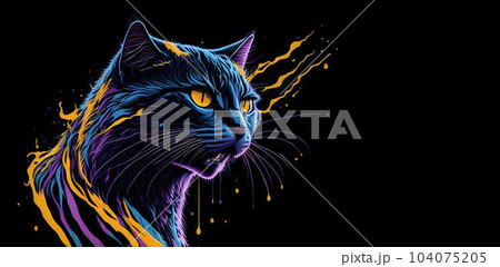 A colorful abstract portrait cat on black background. Generative AI. A colorful abstract portrait cat on black background. Generative AI. 104075205