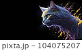 A colorful abstract portrait cat on black background. Generative AI. 104075207