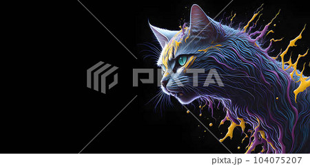 A colorful abstract portrait cat on black background. Generative AI. A colorful abstract portrait cat on black background. Generative AI. 104075207