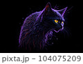 A colorful abstract portrait cat on black background. Generative AI. 104075209