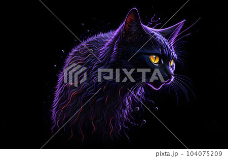 A colorful abstract portrait cat on black background. Generative AI. A colorful abstract portrait cat on black background. Generative AI. 104075209