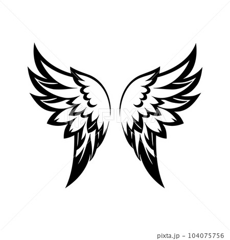 Wings black and white vector icon. 104075756