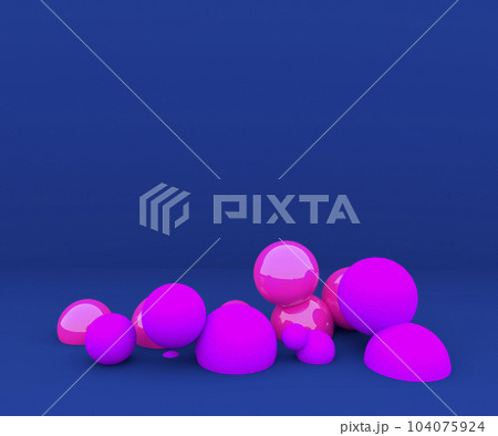 Falling purple, violet balls in the dark blue background. 3d render illustration for advertising. 104075924