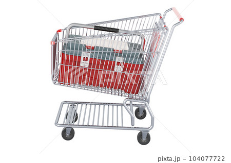 Toolbox inside shopping cart, 3D rendering 104077722
