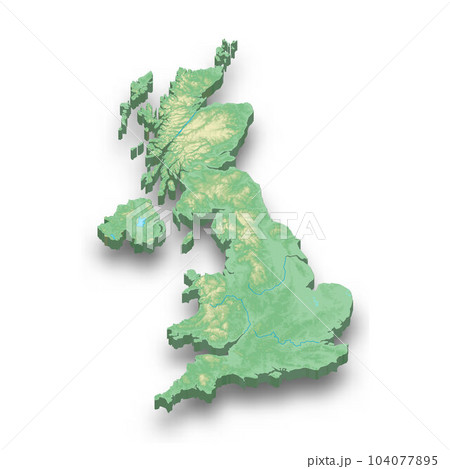 3d isometric relief map of United Kingdom 3d isometric relief map of United Kingdom 104077895