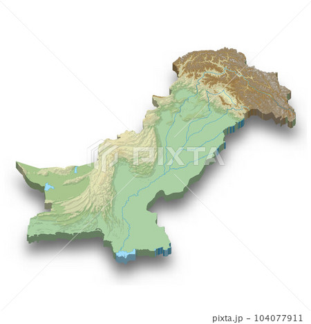 3d isometric relief map of Pakistan 3d isometric relief map of Pakistan 104077911