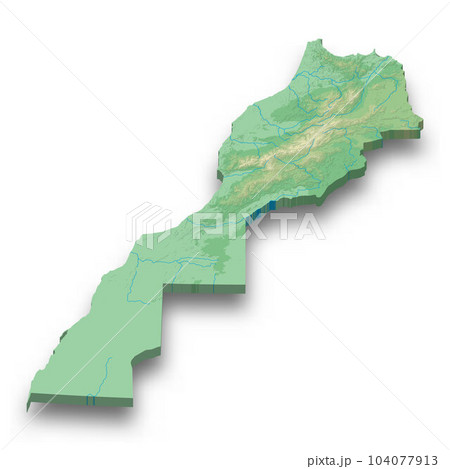 3d isometric relief map of Morocco 3d isometric relief map of Morocco 104077913