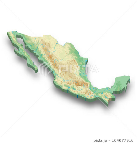 3d isometric relief map of Mexico 3d isometric relief map of Mexico 104077916
