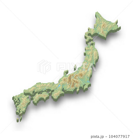 3d isometric relief map of Japan 104077917