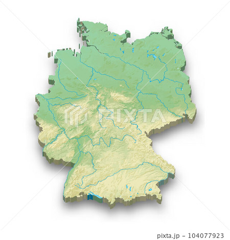 3d isometric relief map of Germany 3d isometric relief map of Germany 104077923