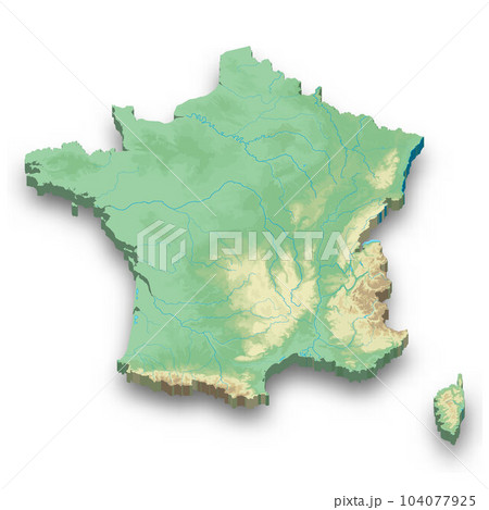 3d isometric relief map of France 104077925