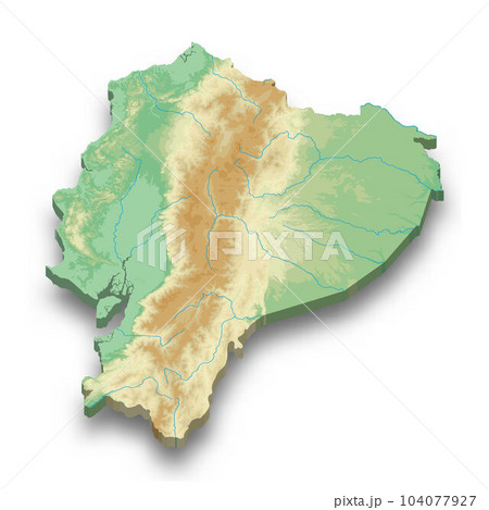 3d isometric relief map of Ecuador 104077927
