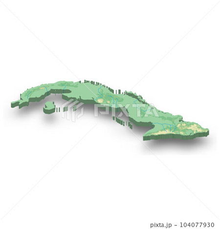 3d isometric relief map of Cuba 104077930