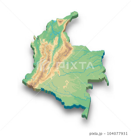 3d isometric relief map of Colombia 3d isometric relief map of Colombia 104077931