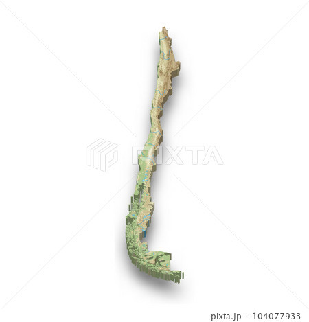 3d isometric relief map of Chile 104077933
