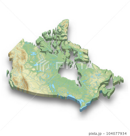 3d isometric relief map of Canada 3d isometric relief map of Canada 104077934