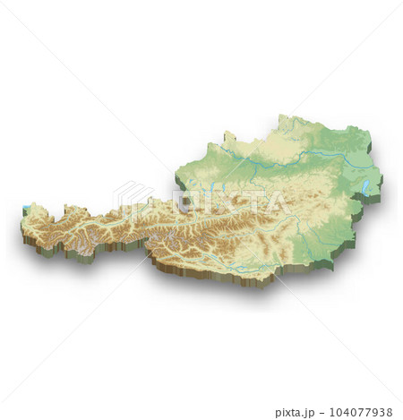 3d isometric relief map of Austria 3d isometric relief map of Austria 104077938