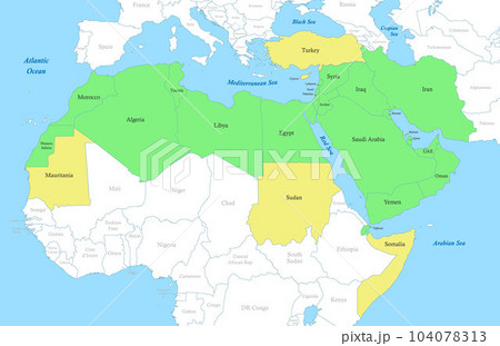 map of MENA region with borders of the statesのイラスト素材