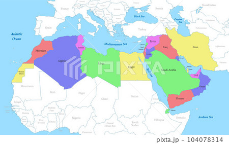 map of MENA region with borders of the statesのイラスト素材