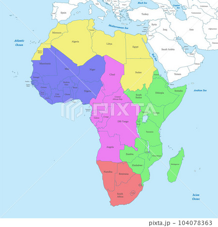 map of Africa with borders of the states. 104078363