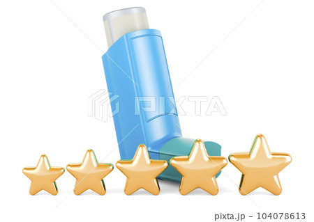 Metered-dose inhaler, MDI with five golden stars. 3D rendering 104078613