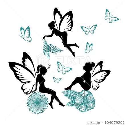 Butterfly fairy silhouette. Vector illustration 104079202